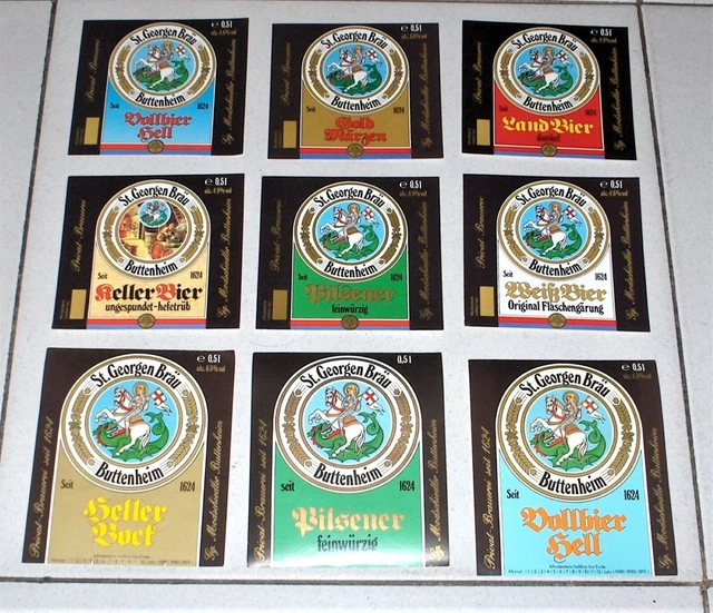 12 Etichette Birra ST. GEORGEN BRAU BUTTENHEIM bier beer label PERFETTE Germania