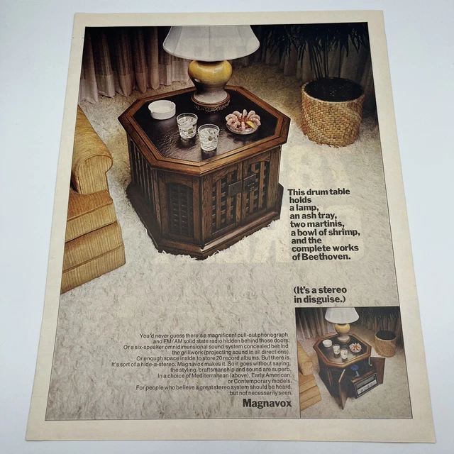 1971 MAGNAVOX DRUM Table Stereo Vintage Print Ad 10"x14" retro sound