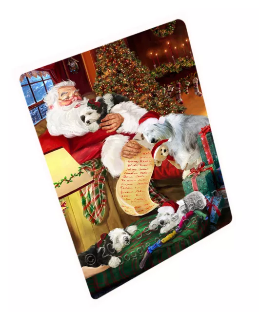 Old English Sheepdog Dogs and Puppies Santa Woven Throw Sherpa Blanket T156