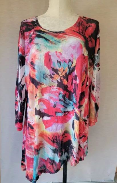 Jess & Jane  Women Multicolor Crinkle Fabric 3/4 Sleeve Asymmetrical Tunic Sz.XL