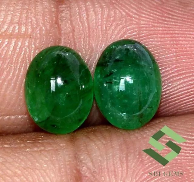 4.00 CTS Certified Natural Emerald Oval Cabochon Pair 9x7 mm Loose Gemstones