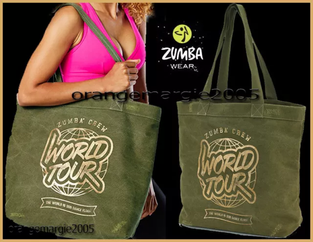 Zumba JUMBO Army Green Denim w Gold 19"Wx16"Hx7"D TOTE BAG-Gym,Travel,DURABLE!