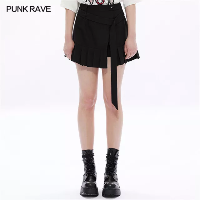 Punk Rave High Waist Elastic Slit Bag Hip Skirt Ladies Black Pleated Skirt-pant