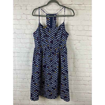 NWT Modcloth Liza Luxe Bird Print Sundress Dress Womens L Halter Spaghetti Blue