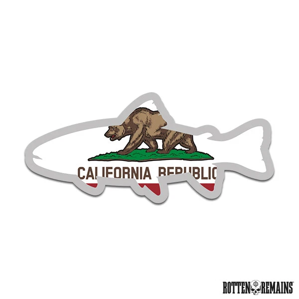 California State Flag Trout Fish Decal CA Fly Fisherman Fishing Boat Sticker e7m