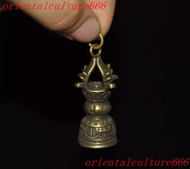 1.8"Tibet Buddhism temple bronze Bell Chung chimes clock statue amulet pendant