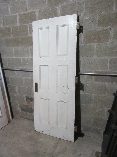 ~ ANTIQUE OAK 6 PANEL DOOR WITH HARDWARE W ~ 32 x 81.5 ARCHITECTURAL SALVAGE 8