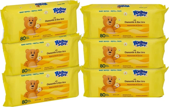 Ricitos de Oro Baby Wipes, Chamomile and Aloe Vera Refillable Wipes,...