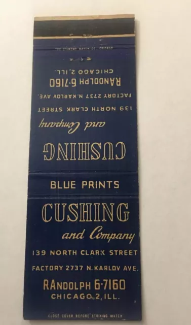 Vintage Matchbook Cover Matchcover Cushing And Co Blue Prints   Chicago IL