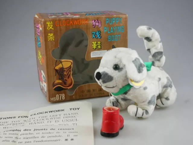 MS 078 1990´S Clockwork Toy Puppy Playing Boat Dog Toy Dog + Box 115194