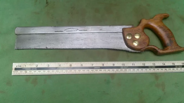 Unusual Antique 12" Steel back Tenon Saw, By Sanderson Brothers & Newbould.