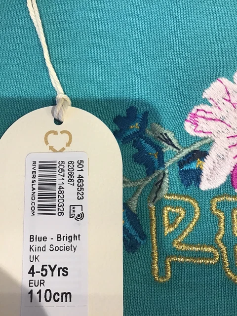 River island mini girls aged 4-5 years blue flower print sweat top set BNWT 12