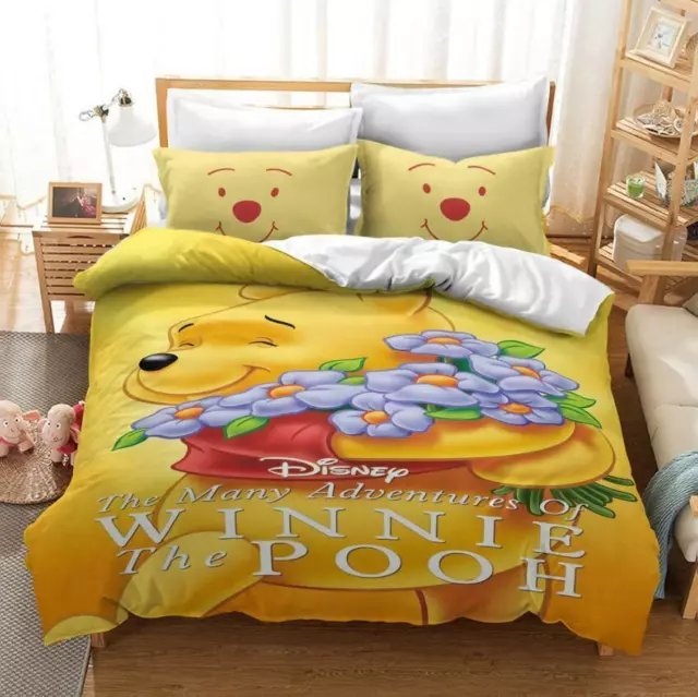 Winnie the Pooh Kids Bed Decorate Doona Quilt Duvet Cover Set Single Double Size
