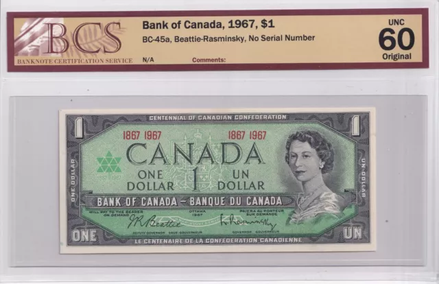 Canada 1967 $1 One Dollar Banknote Beattie - Rasminsky BCS UNC - 60