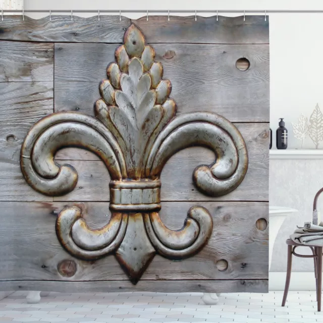 Fleur De Lis Shower Curtain Ancient Sign Wood Print for Bathroom