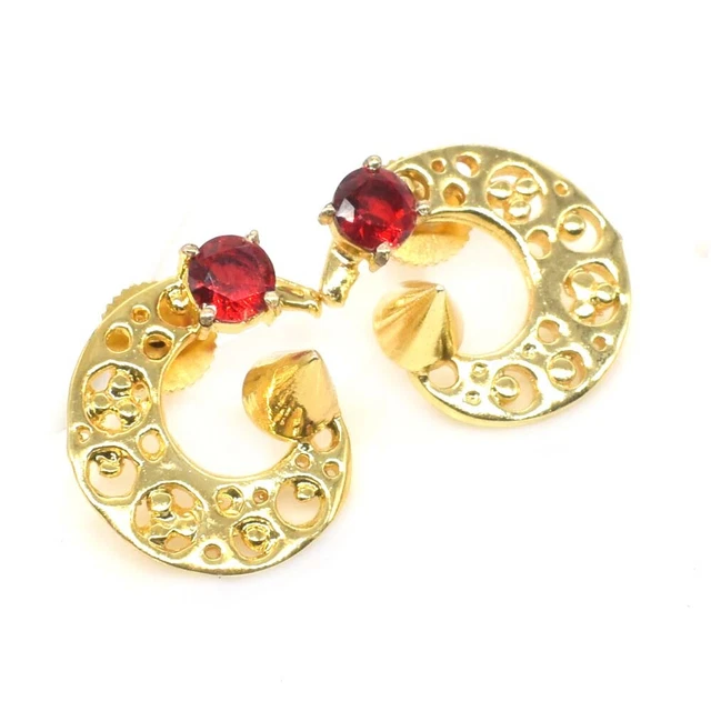 Bullet Spiral Red Garnet Simulated Gemstone Gold Plated Stud Punk Earring g698