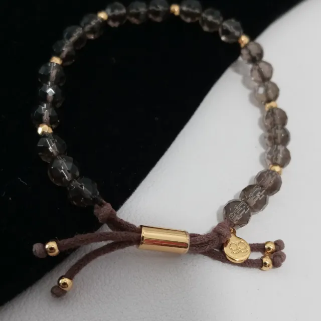 Gorjana Power Gemstone Smoky Quartz Beaded Bracelet Brown Gold Tone Adjustable 3