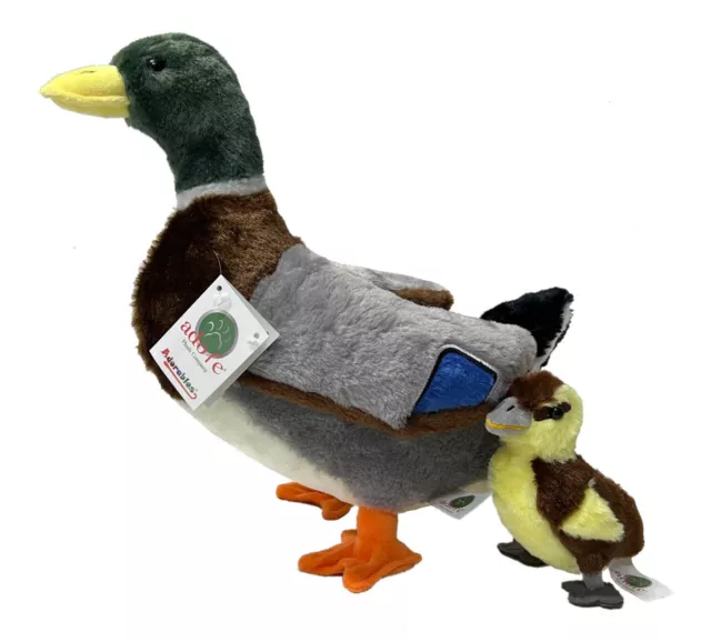 ADORE 13" Reed the Mallard Duck with Duckling Plush Stuffed Animal Toy