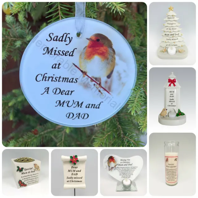 Mum & Dad Christmas Memorial Tributes Xmas Tree Robin Bauble Candle Book Plaque