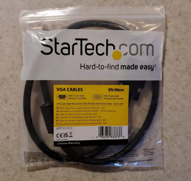 3' Coax High Resolution VGA Monitor Extension Cable HD15 M/F StarTech MXT101HQ3