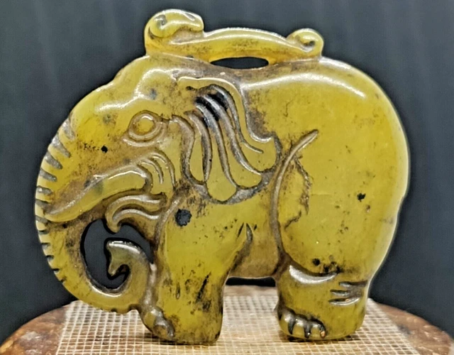 vintage Pendentif Éléphant Sculpté En Jade