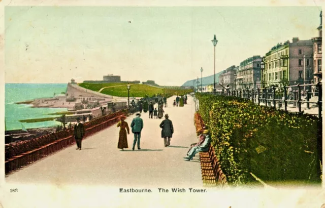 Eastbourne Sussex Postcard 1906 The Wish Tower Grand Parade Promenade Benches