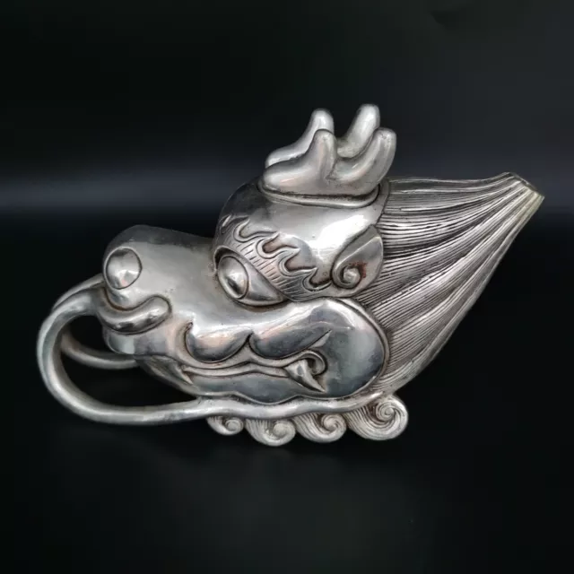 Collectible China SILVER copper handmade dragon head statue exquisite teapot