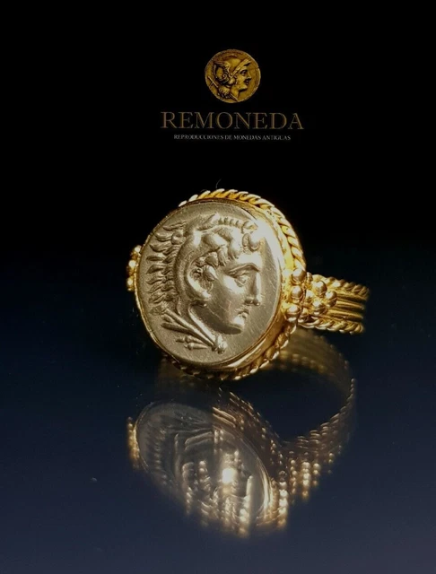 Anello in oro con moneta d'argento di Alessandro III Moneta da riproduzione