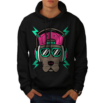 Wellcoda Dog Rap Street Cool Mens Hoodie, Headphone Casual Hooded Sweatshirt