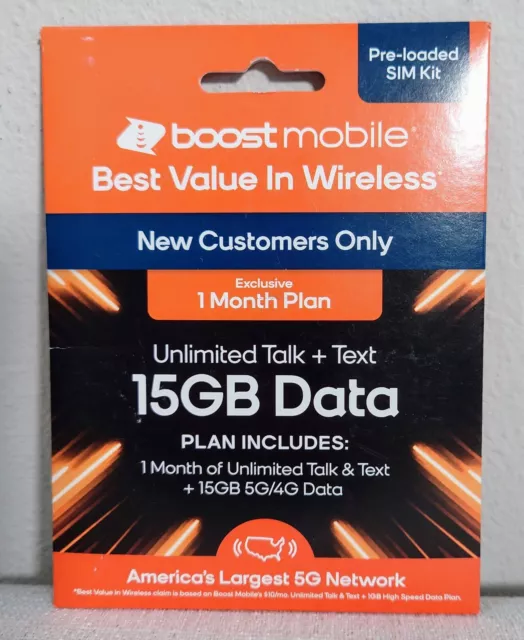 Boost Mobile Prepaid SIM Card | Unlimited Talk & Text | 1 Month 15 GB Data Plan