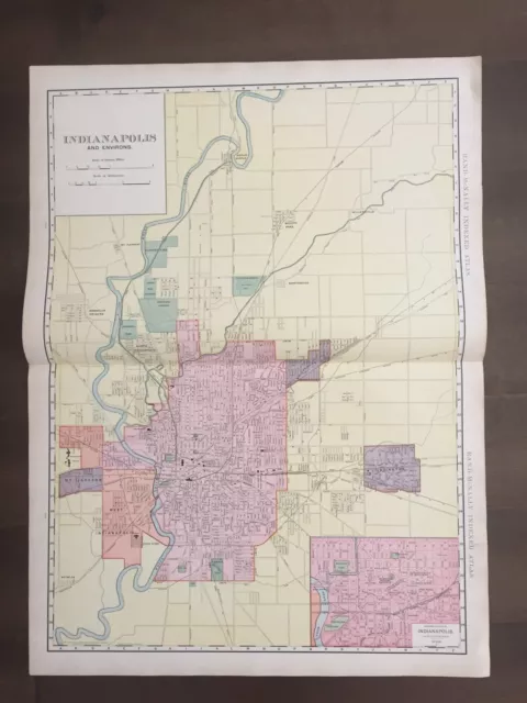 Large 21" X 28" COLOR Rand McNally Map of Indianapolis, IN-1905