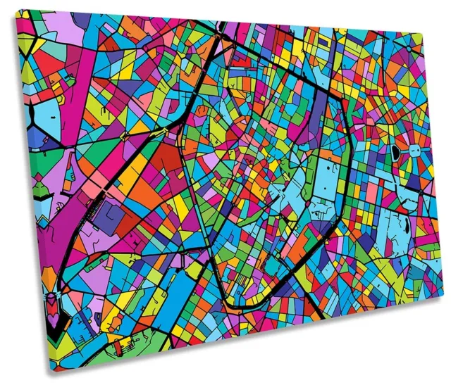 Brussels City Modern Map Picture SINGLE CANVAS WALL ART Print Multi-Coloured