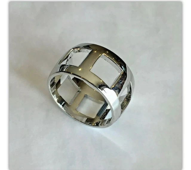 Jewels by Park Lane UNISEX Square Cut-out Silvertone Band Size 5 Ring
