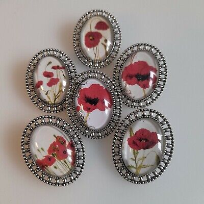 Poppies Red Flower Brooch Badge Pin & Gift Bag Secret Santa Christmas Jewellery