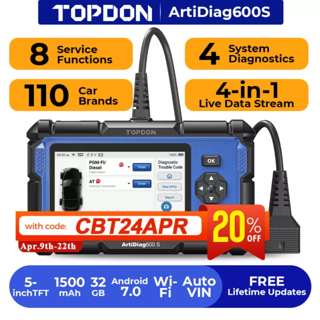 TOPDON AD600S Car Auto OBD2 Scanner Code Reader Engine ABS SRS Diagnostic TPMS