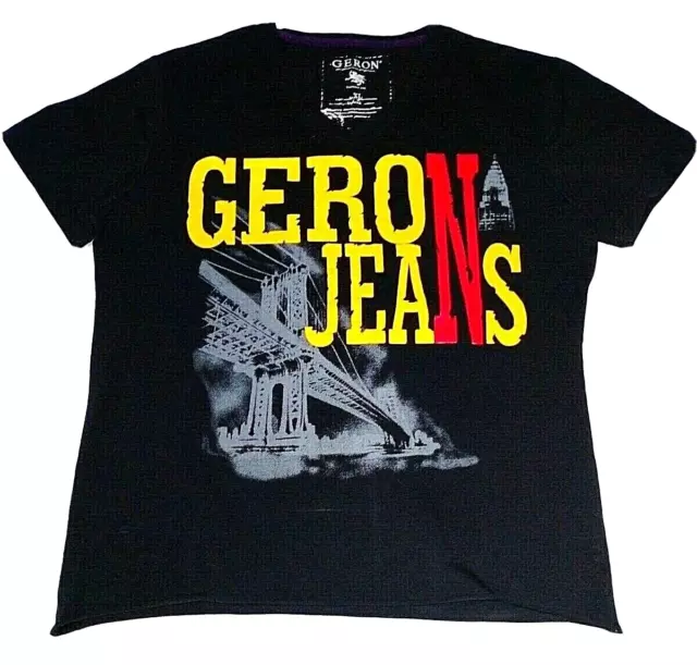 Geron Short Sleeve T-Shirt Mens Size XL Casual Black Yellow Stretch *VGC*