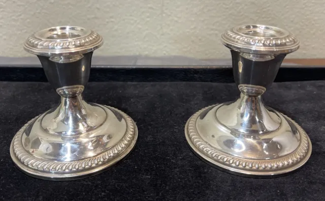 Pair 2 EMPIRE Sterling Silver Weighted Candlesticks Candle Holders 3.25"