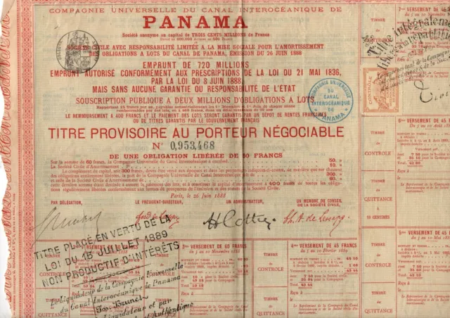 Action PANAMA, 1888, de 60 francs