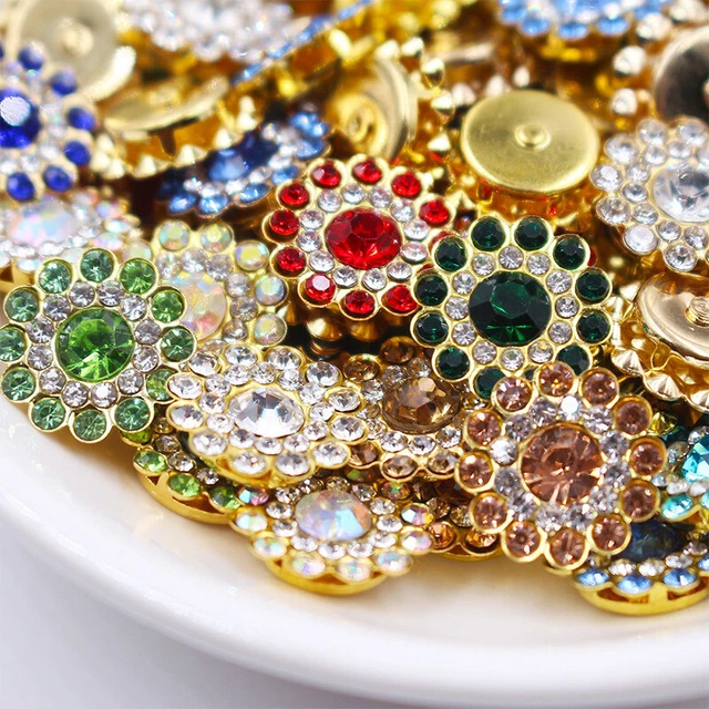 25 Pcs14mm Flower-shaped Sparkling Button Flatback Sewing Clothes Rhinestone ^^