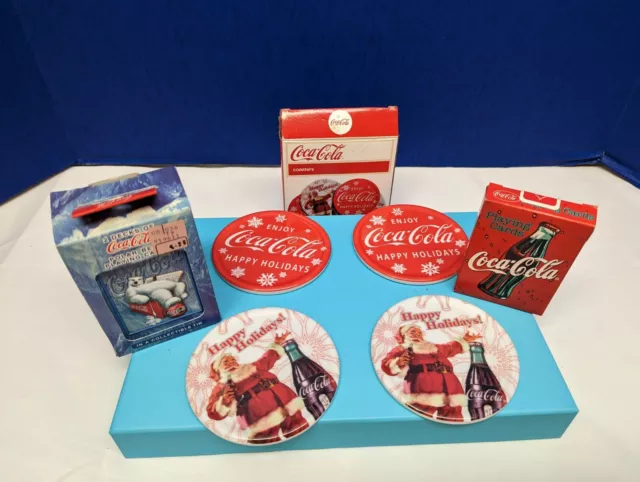 Coca-Cola coasters Tin and Playing Card Set in original box. Nice set x550