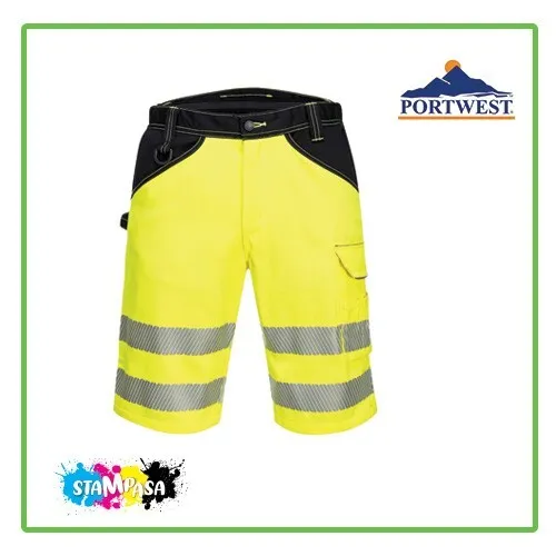 Pantaloncini da lavoro shorts alta visibilità PORTWESR Giallo fluo-nero
