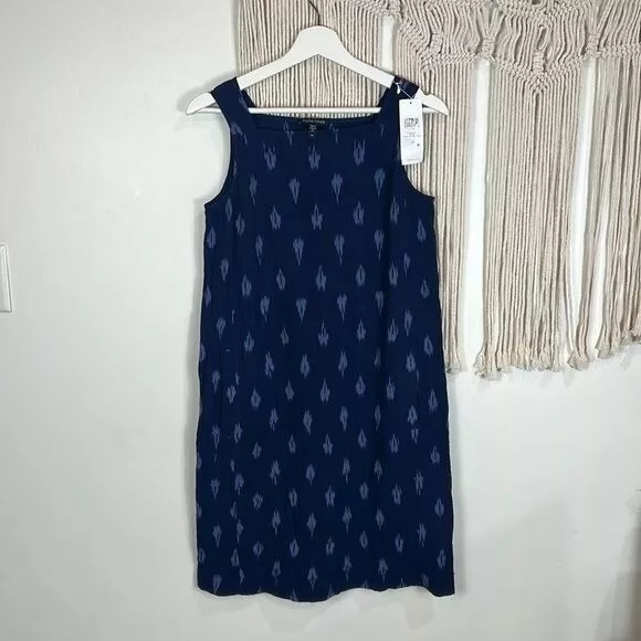 Neu Eileen Fisher Shift Aufdruck Minikleid Marineblau GRÖSSE S 4-6 Quadrat Hals