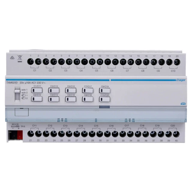 HAGER TXM620D SCHALTAKTOR Jalousieaktor 20/10-fach KNX easy 16A C-Last ...