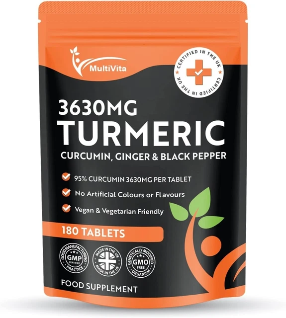 TURMERIC CURCUMIN 180 x 3,630mg Tablets with Ginger & Black Pepper 95% ...