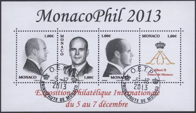 Monako 2013 "MONACOPHIL" Prince Albert II, coat of arms, MiNr block 108 stamped