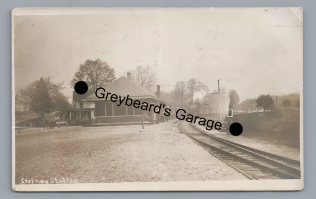 RPPC NEW HAVEN RAILROAD Train Station Depot STEPNEY CT Real Photo Postcard