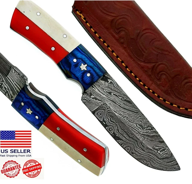 8" Damascus Handmade Custom Hunting Skinning Fixed Blade Knife Hand forged