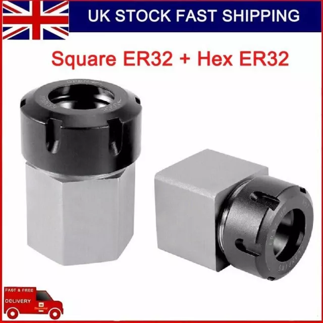 ER-32 Square + Hex ER32 Collet Chuck Block Holder for Lathe Engraving Machine UK