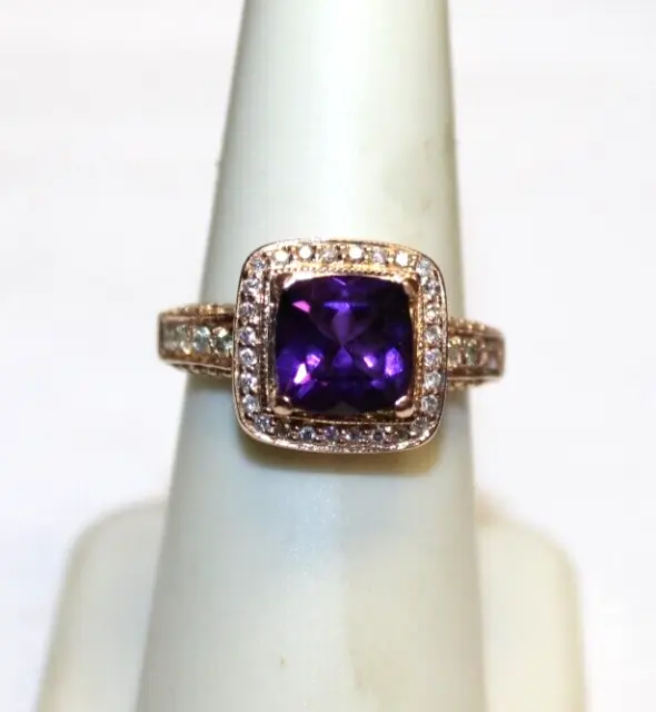 Beautiful 14Kt Rose Gold Levian Amethyst & Diamond Ring