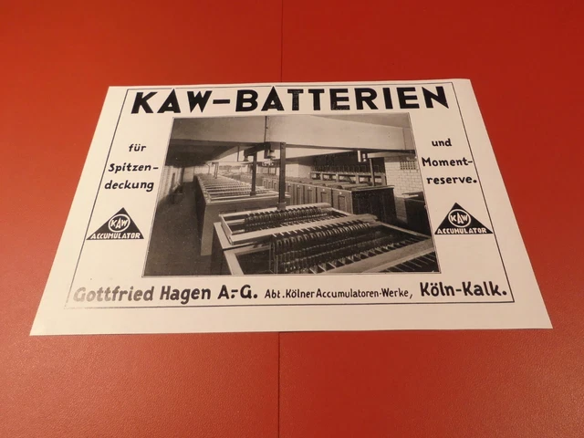 Gottfried Hagen AG Köln - Kalk, KAW - Batterien  :Werbeanzeige 1934
